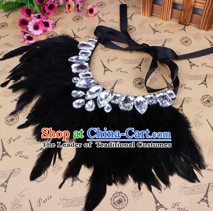 Top Grade Handmade Chinese Classical Accessories, Children Baroque Style Necklace, Full Dress Black Feather Torques Collar for Kids Girls