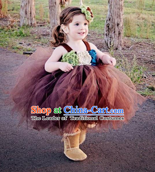 Traditional Chinese Modern Dancing Compere Performance Costume, Children Opening Classic Chorus Singing Group Dance Princess Bubble Full Dress, Modern Dance Halloween Party Dress for Girls Kids