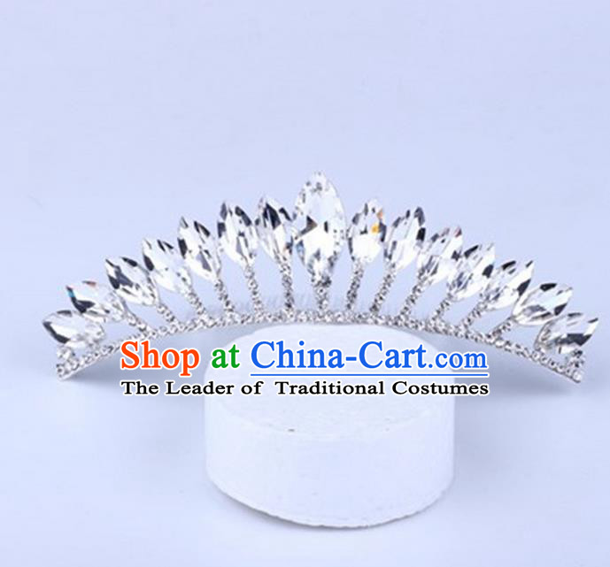 Top Grade Handmade Classical Hair Accessories, Children Baroque Style Crystal Rhinestone Princess Royal Crown Hair Jewellery Hair Clasp for Kids Girls