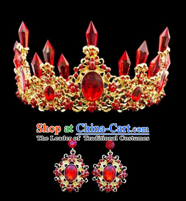 Top Grade Handmade Classical Hair Accessories, Children Baroque Style Crystal Princess Royal Crown and Earrings Wedding Hair Jewellery Hair Clasp for Kids Girls