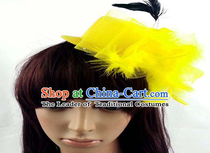 Top Grade Handmade Classical Hair Accessories Bobby Pin, Children Yellow Feathers Hairpins Hair Clasp for Kids Girls
