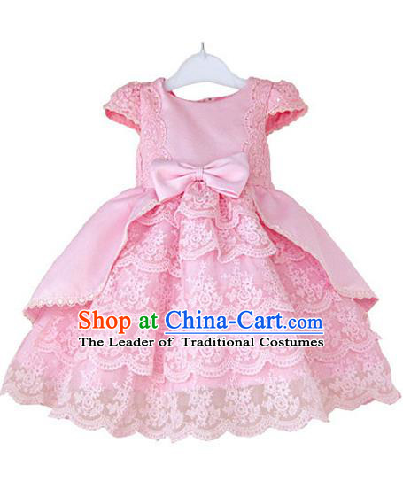 Top Grade Professional Compere Performance Catwalks Costume, Children Chorus Singing Group Little Princess Pink Wedding Full Dress Modern Dance Bubble Dress for Girls Kids