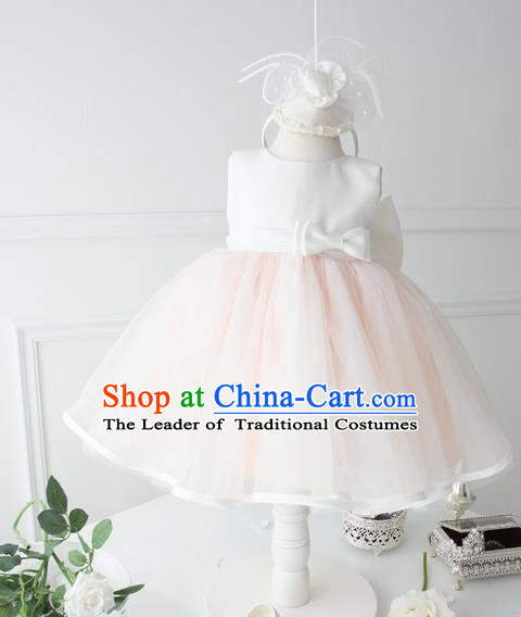 Top Grade Professional Compere Performance Catwalks Costume, Children Chorus Singing Group Baby Princess Flowers Pink Full Dress Modern Dance Bubble Dress for Girls Kids