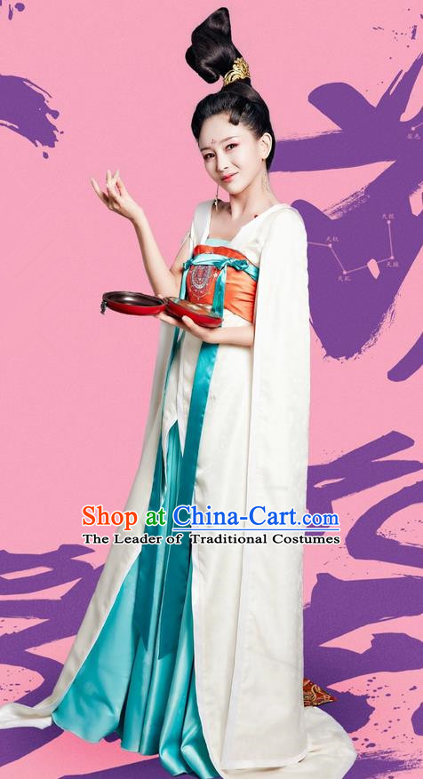 Traditional Ancient Chinese Elegant Imperial Consort Costume and Handmade Headpiece Complete Set, Chinese Television Drama Concubine Meng Comes Across Palace Lady Dress Chinese Tang Dynasty Princess Clothing for Women