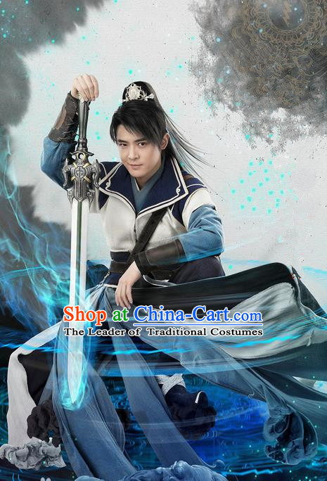 Traditional Chinese Ancient Chivalrous Kawaler Costume, Chinese Ming Dynasty Swordsman Suit, Chinese Television Swords of Legends Knight Clothing for Men