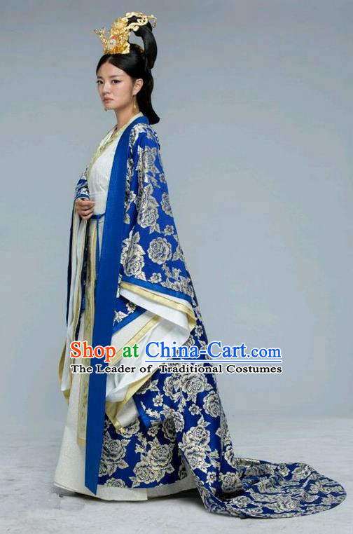 Traditional Chinese Ancient Imperial Empress Costume and Handmade Headpiece Complete Set, Chinese Northern and Southern Dynasties Queen Suit, Chinese Television Tokgo World Empress Tailing Embroidered Hanfu Clothing for Women