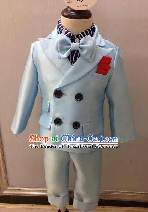 Top Grade Compere Professional Performance Catwalks Blazer Costume Complete Set, Children Chorus Customize Grey Tuxedo Suits Modern Dance Modern Fancywork Little Gentleman Clothing for Boys Kids