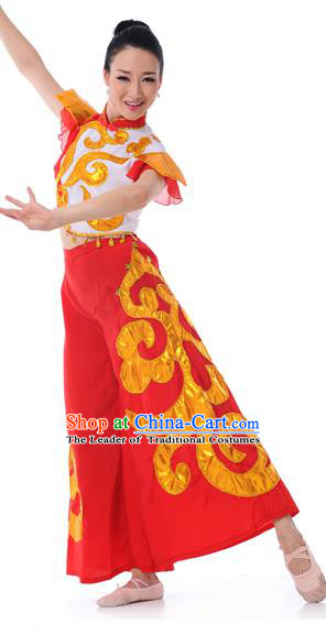 Traditional Chinese Yangge Fan Dancing Costume and Accessories
