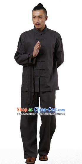 Top Grade Kung Fu Costume Martial Arts Black Linen Suits Pulian Zen Clothing, Training Costume Tai Ji Uniforms Gongfu Shaolin Wushu Tai Chi Clothing for Men