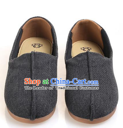 Top Grade Kung Fu Martial Arts Shoes Pulian Zen Shoes, Chinese Traditional Tai Chi Fine Linen Deep Grey Shoes for Women for Men