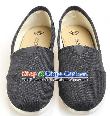 Top Grade Kung Fu Martial Arts Shoes Pulian Zen Shoes, Chinese Traditional Tai Chi Fine Linen Deep Grey Shoes Monk Shoe for Women for Men