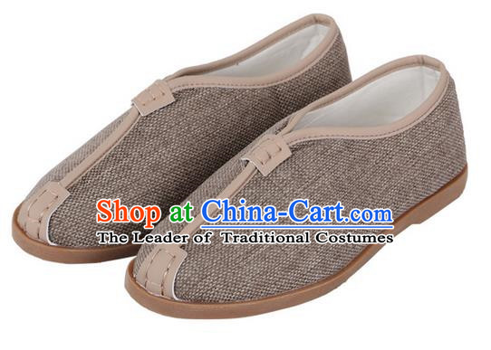 Top Grade Kung Fu Martial Arts Shoes Pulian Shoes, Chinese Traditional Tai Chi Linen Shoes Cloth Zen Jute Color Shoes for Women for Men
