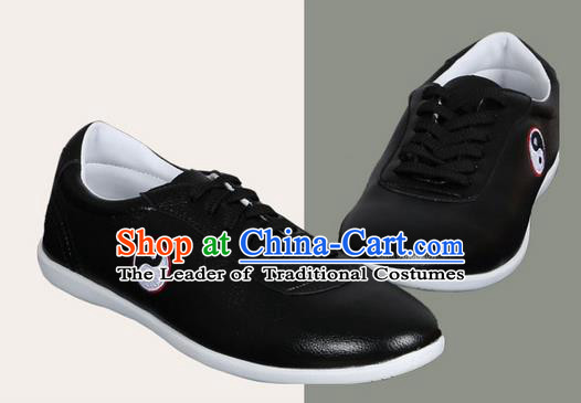 Top Grade Kung Fu Martial Arts Shoes Pulian Shoes, Chinese Traditional Tai Chi Imitation Leather Black Shoes for Women for Men
