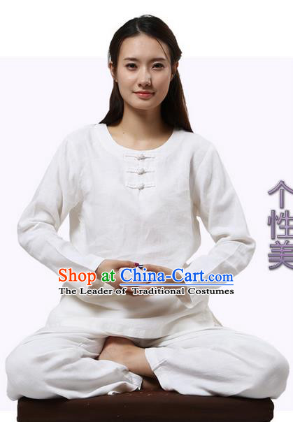 Top Grade Kung Fu Costume Martial Arts Rose Linen Suits Pulian Clothing, Zen Costume Tai Ji Meditation Uniforms Wushu Tai Chi Long Sleeve Clothing for Women
