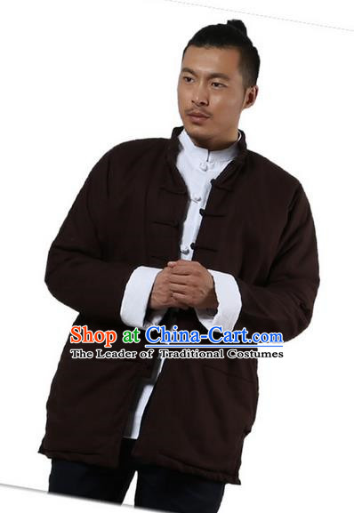 Traditional Chinese Kung Fu Costume Martial Arts Linen Plated Buttons Coat Pulian Clothing, China Tang Suit Jackets Tai Chi Meditation Coffee Overcoat Clothing for Men