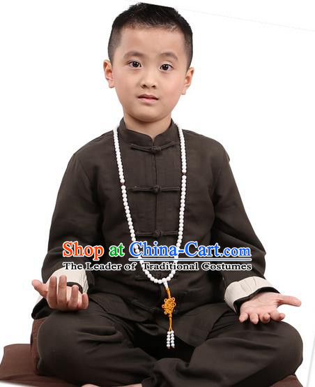 Traditional Chinese Kung Fu Costume, Children Martial Arts Linen Long Sleeve Suits Pulian Clothing, China Tang Suit Tai Chi Meditation Grey Uniforms for Kids