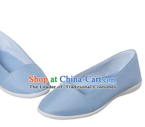 Top Chinese Traditional Tai Chi Linen Shoes Kung Fu Pulian Shoes Martial Arts Blue Shoes for Women