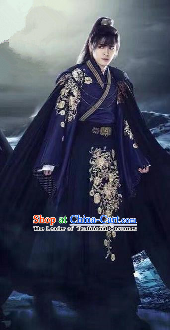 Traditional Chinese Ancient Imperial Prince Swordsman Costume and Headpiece Complete Set, China Ming Dynasty Secret Service Suit Imperial Bodyguard Clothing for Men