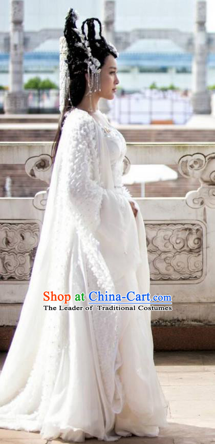 Traditional Chinese Ancient Female Costume and Headpiece Complete Set, Xuan-Yuan Sword Legend  The Clouds of Han the Three Kingdoms Palace Lady Peri Hanfu Clothing for Women