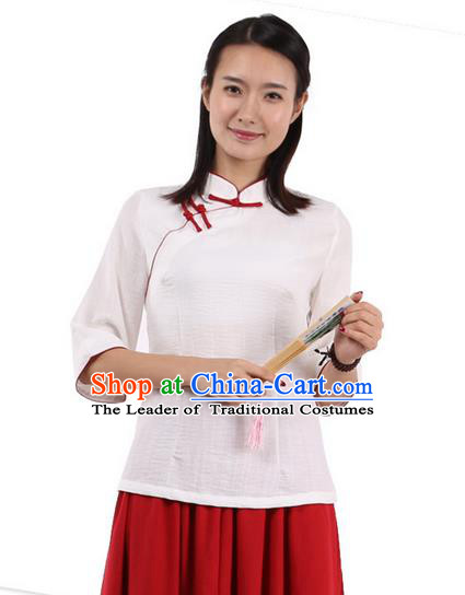 Top Chinese Traditional Costume Tang Suit Red Edge Blouse, Pulian Zen Clothing China Cheongsam Upper Outer Garment Slant Opening Shirts for Women