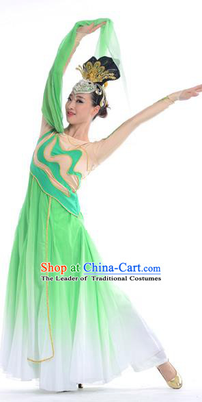 Traditional Chinese Classical Dance Water Sleeve Fan Dancing Costume, Folk Dance Drum Dance Uniform Yangko Green Dress for Women