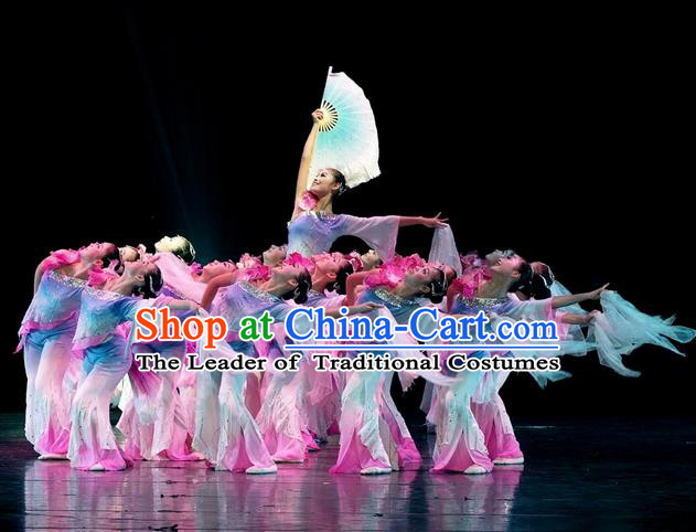 Traditional Chinese Yangge Fan Dancing Costume and Accessories