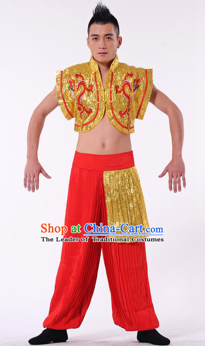 Traditional Chinese Classical Dance Yangge Fan Dance Costume, Folk Dance Drum Dance Uniform Yangko Clothing for Men