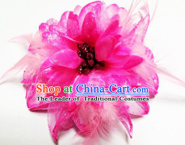 Traditional Chinese Folk Dance Headwear Yangko Hair Accessories, Chinese Classical Dance Pink Peony Flower Headpiece Hair Pin for Women