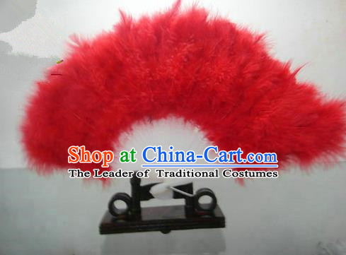 Traditional Chinese Folk Dance Fan, Chinese Classical Dance Red Feather Fans for Women