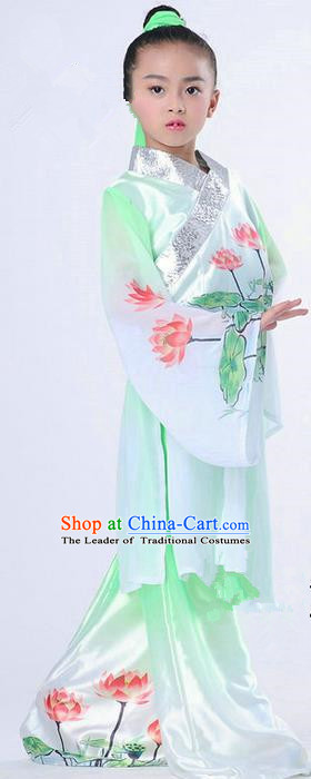 Traditional Chinese Classical Dance Peking Opera Performance Costume, Children Folk Dance Uniform Lotus Dance Green Clothing for Kids