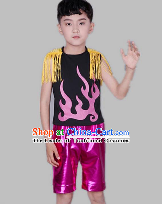 Top Grade Chinese Compere Performance Costume, Children Jazz Dance Modern Dance Clothing for Boys Kids