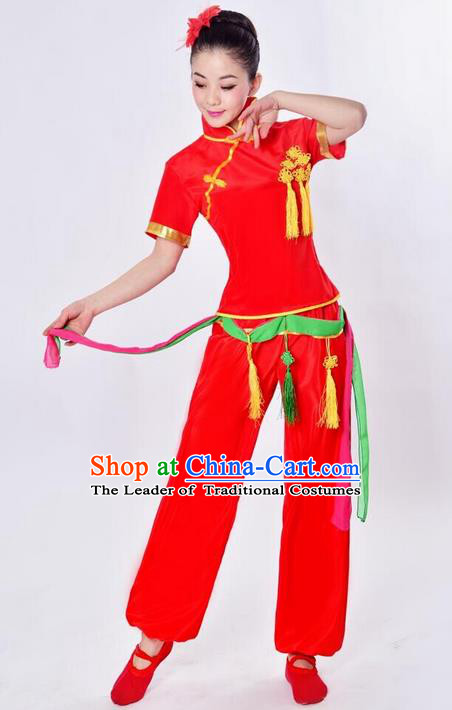 Traditional Chinese Yangge Fan Dancing Costume and Accessories