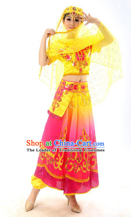 Traditional Indian Belly Dance Costumes, Bollywood Belly Dance Yellow Dress for Women