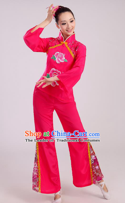 Traditional Chinese Yangge Fan Dancing Costume and Accessories