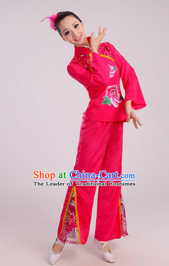 Traditional Chinese Yangge Fan Dancing Costume and Accessories