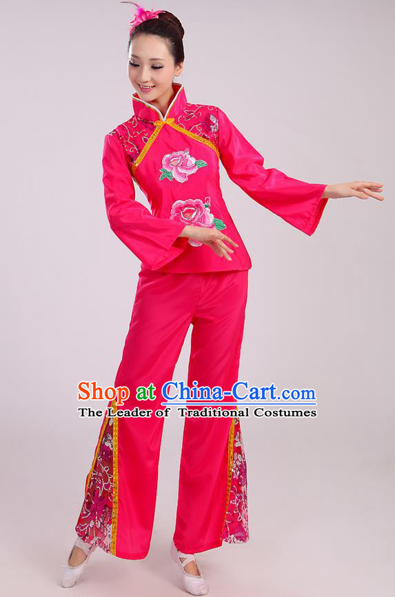 Traditional Chinese Yangge Fan Dancing Costume and Accessories