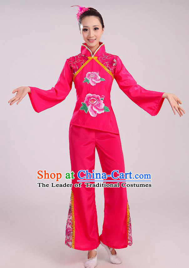 Traditional Chinese Yangge Fan Dancing Costume and Accessories