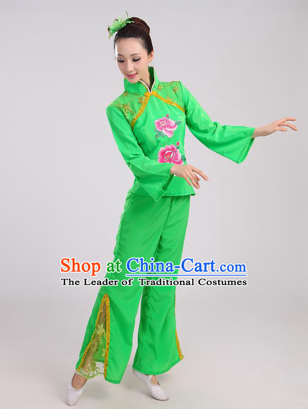 Traditional Chinese Yangge Fan Dancing Costume and Accessories