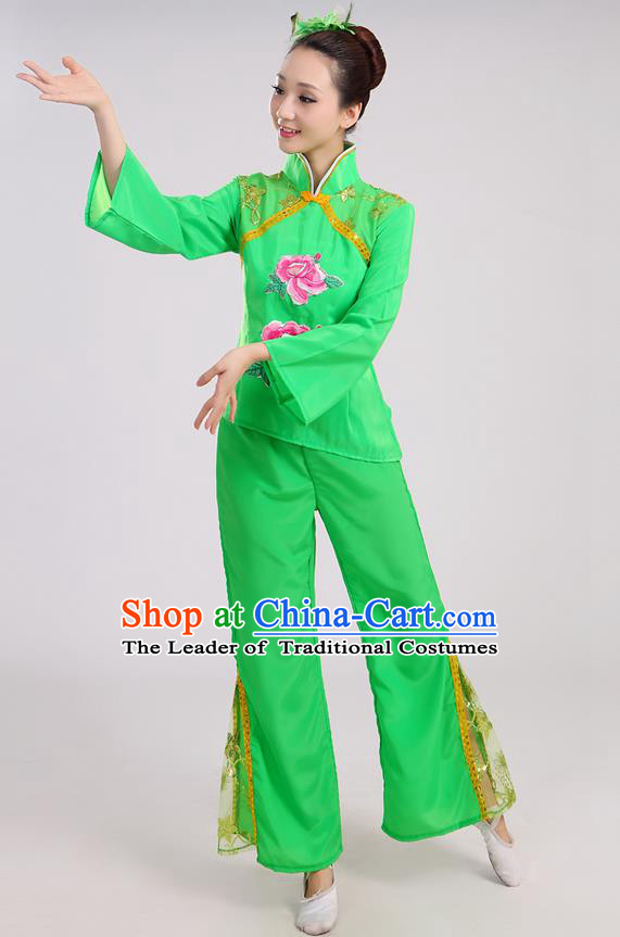 Traditional Chinese Yangge Fan Dancing Costume and Accessories