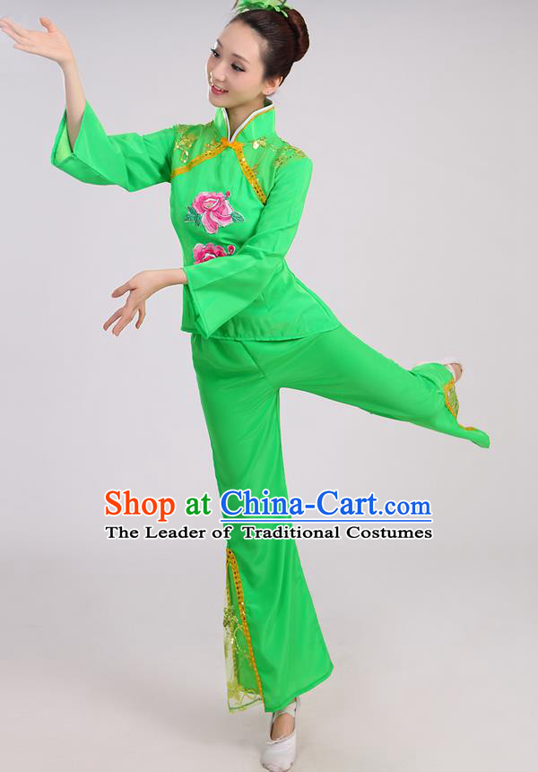 Traditional Chinese Yangge Fan Dancing Costume and Accessories