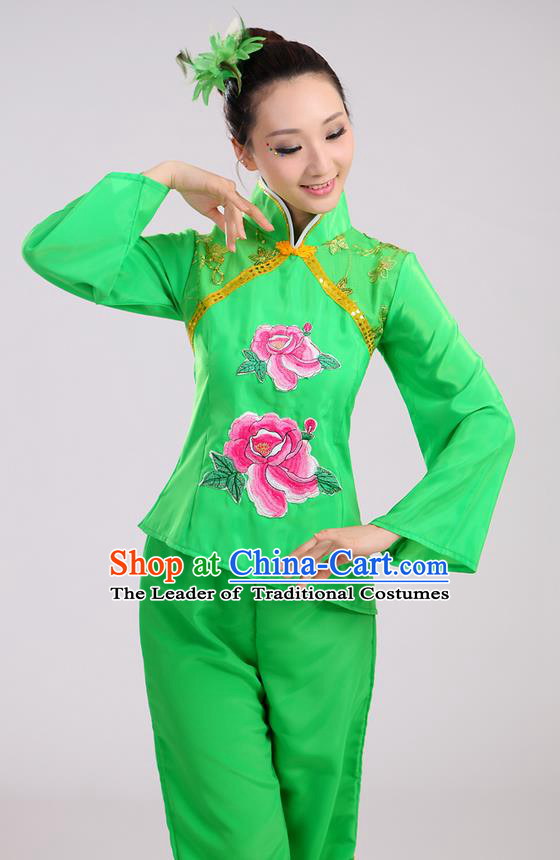 Traditional Chinese Yangge Fan Dancing Costume and Accessories