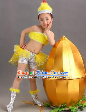 Top Compere Performance Catwalks Costume, Children Little Chicken Dress, Modern Dance Short Yellow Bubble Dress for Girls Kids