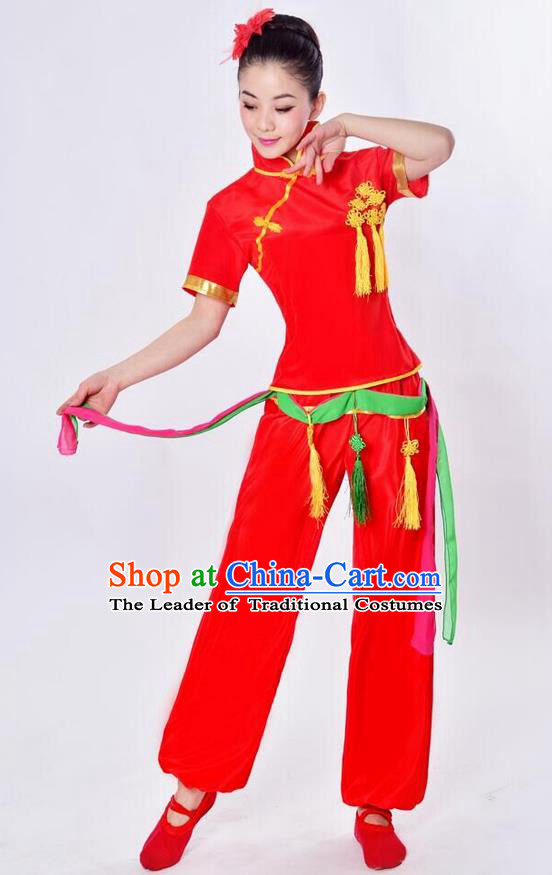 Traditional Chinese Yangge Fan Dancing Costume and Accessories