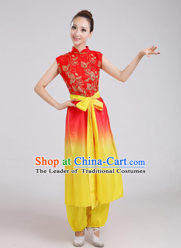 Traditional Chinese Classical Dance Yangge Fan Dance Costume, Folk Dance Drum Dance Uniform Yangko Clothing for Women