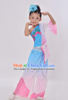 Traditional Chinese Classical Dance Children Yangge Fan Dance Costume, Folk Dance Drum Dance Uniform Yangko Clothing for Kids