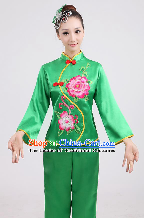 Traditional Chinese Yangge Fan Dancing Costume and Accessories