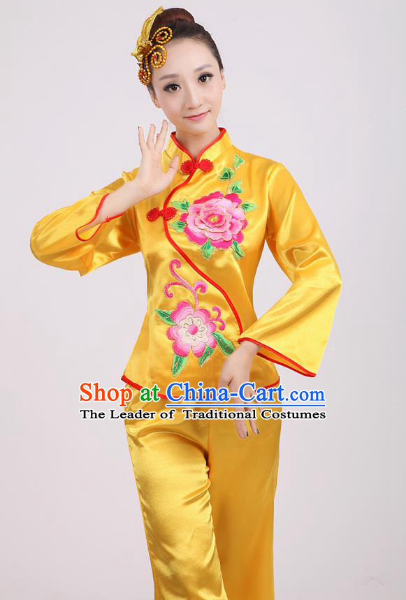 Traditional Chinese Yangge Fan Dancing Costume and Accessories