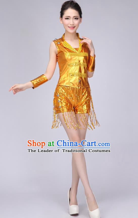 Top Grade Professional Modern Dance Costume, Jazz Dance Uniforms Golden Paillette Clothing for Women