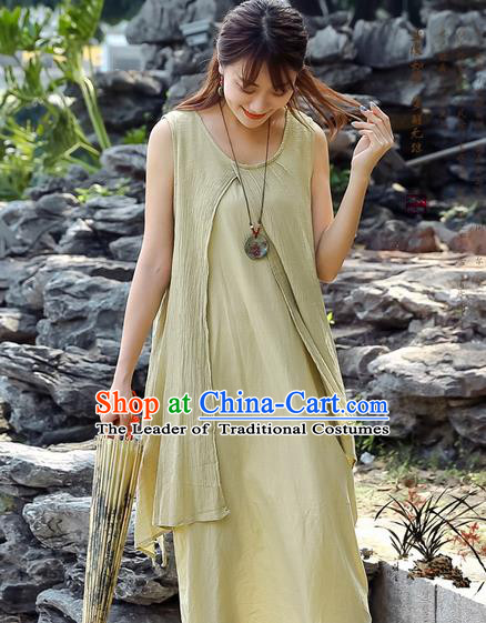 Traditional Ancient Chinese National Costume, Elegant Hanfu Linen Green Dress, China Tang Suit Chirpaur Republic of China Cheongsam Upper Outer Garment Elegant Dress Clothing for Women