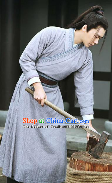 Traditional Ancient Chinese Elegant Swordsman Costume, Chinese Jiang hu Knight-errant Dress, Cosplay Chinese Television Drama Jade Dynasty Qing Yun Faction Woodcutter Hanfu Embroidery Clothing for Men